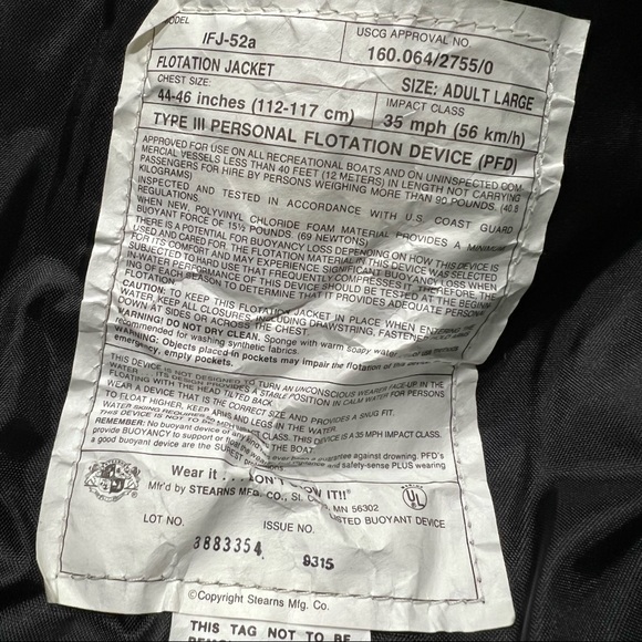 Stearns PFD Flotation Jacket Navy Blue Coast Guard hooded large - Picture 6 of 9